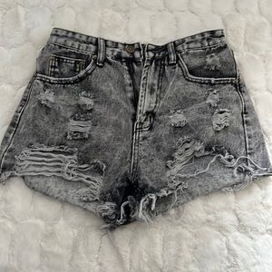 Shein distressed dark wash shorts